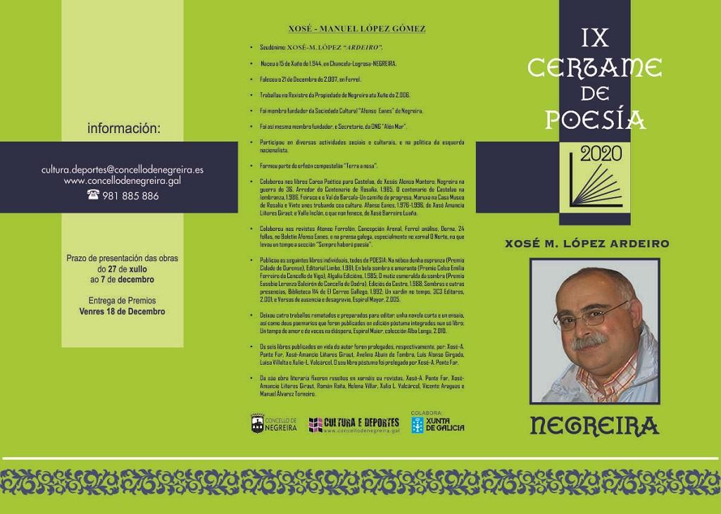 Triptico exterior IX Certame de Poesia X. Manuel Lopez Ardeiro